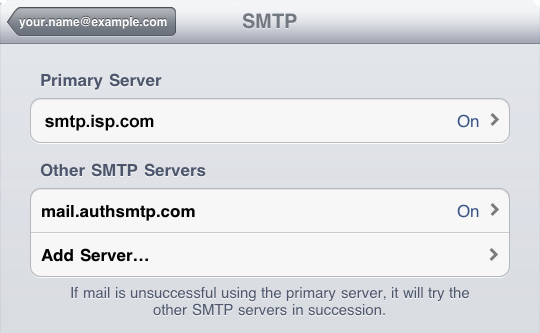 iPad - Step 7 - SMTP Account has now been added to the iPad