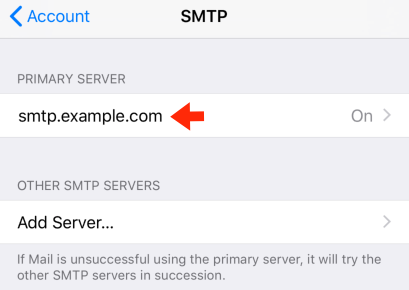 iPhone / iPod Touch iOS12 - Step 6 - Tap on the Primary Server