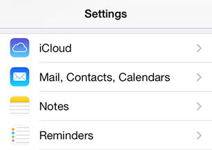 iPhone / iPod Touch iOS8 - Step 2 - Click 'Mail, Contacts, Calendars'