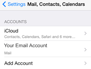 iPad iOS9 - Step 3 - Click email account you wish to add AuthSMTP outgoing email service to