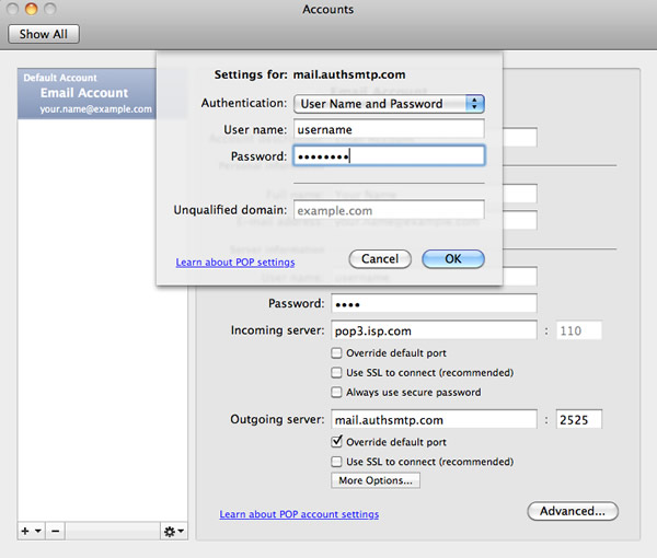 Outlook 2011 for Apple Mac OS X - Step 4 - Enter username and password