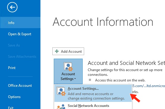 Outlook 2013 - Step 3 - Click Account settings