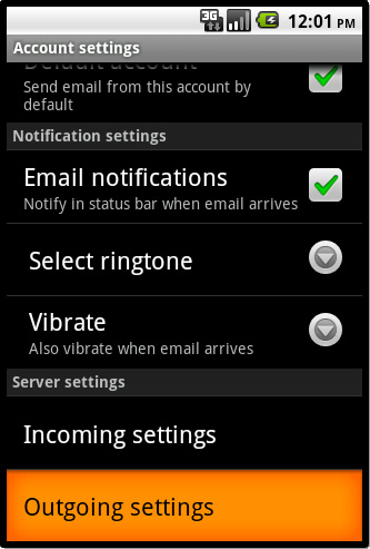 Android - Step 5 - Scroll down and click on outgoing settings