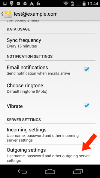 Android - Step 3 - Scroll down to Outgoing Settings