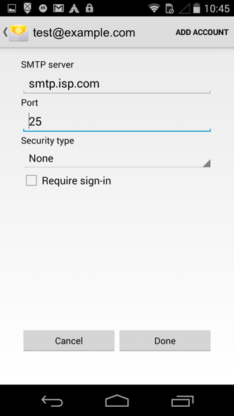Android - Step 4 - Make a note of your existing SMTP settings