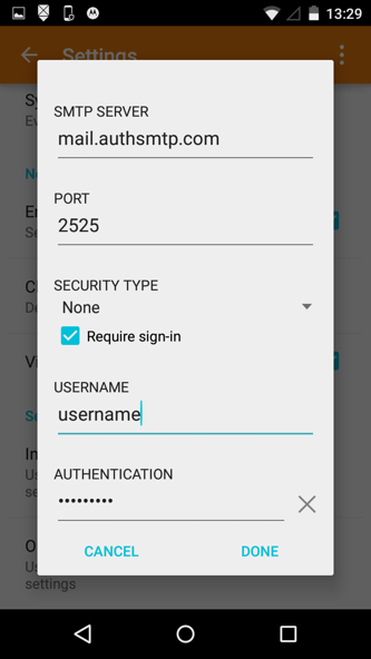Android - Step 7 - Update SMTP settings