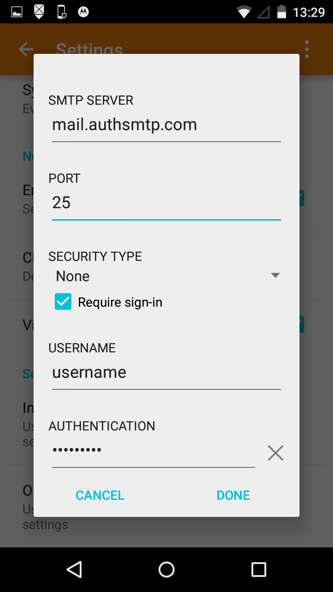 Android - Step 7 - Update SMTP settings