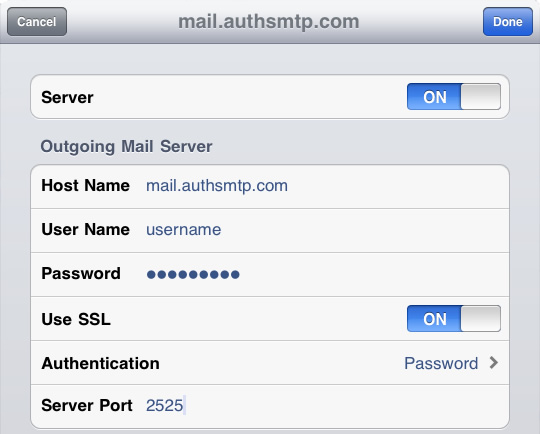 iPad - Step 11 - Change SMTP port from 587 to 2525