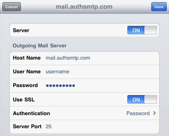 iPad - Step 11 - Change SMTP port from 587 to 25