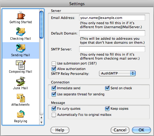 Eudora 6.x for Mac Authenticated SMTP Setup Guide - Step 6