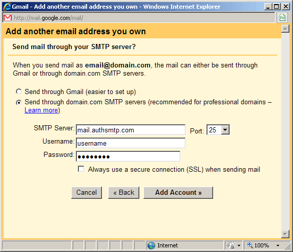 smtp server address for gmail