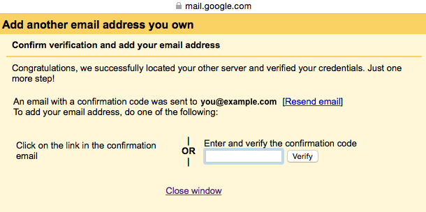 Gmail - Step 5 - Check your email and enter the verification code to validate your email address, you can now send your email through the authenticated outgoing email relay service.