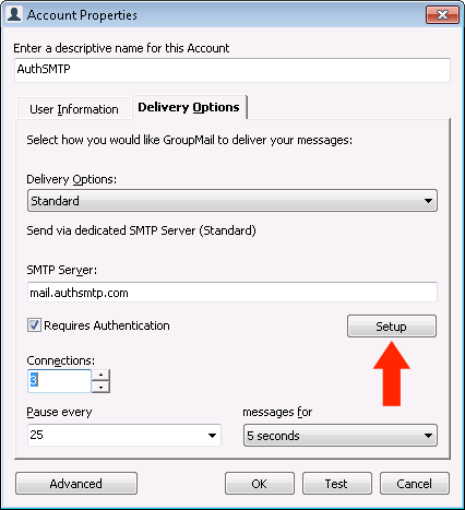 GroupMail 6 - Step 5 - Enter SMTP server details