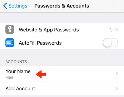 iPhone / iPod Touch iOS12 - Step 3 - Go to Email Account