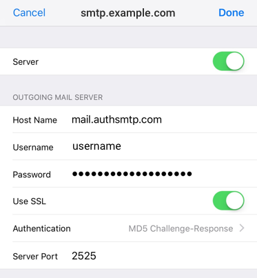 iPhone / iPod Touch iOS15 - Step 8 - Enter SMTP Settings