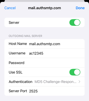 iPhone / iPad iOS18 - Step 10 - Complete the SMTP server settings