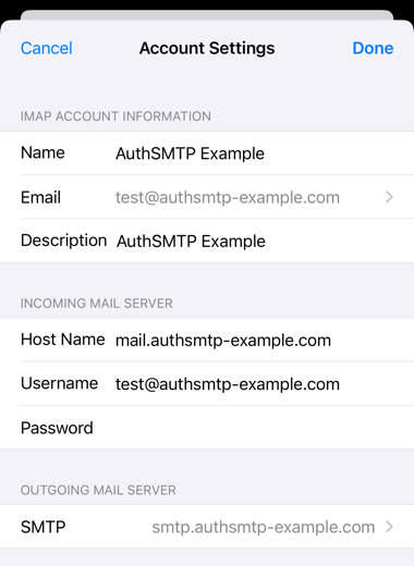 iPhone / iPad iOS18 - Step 6 - Scroll down to Outgoing Mail Server and tap SMTP