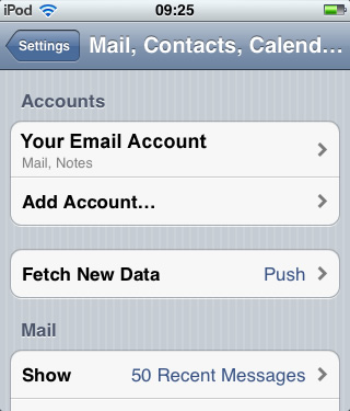 iPhone / iPod Touch iOS6 - Step 2 - Click email account you wish to add AuthSMTP outgoing email service to