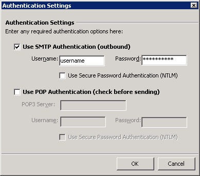 GroupMail 5 - Step 2 - Authentication Settings - Enter AuthSMTP Username and password