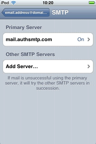 iPhone / iPod Touch - Step 4 - Click on Primary SMTP Server