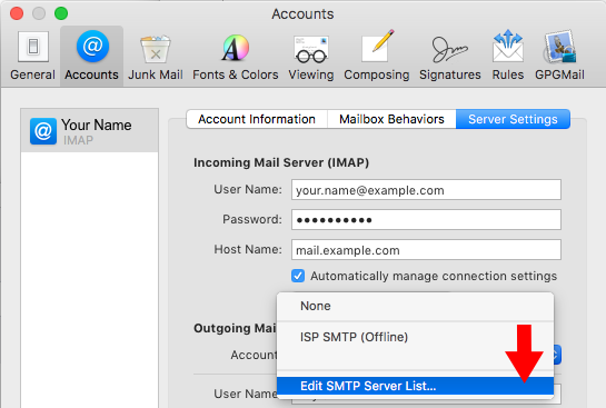 os x mail account xserver setup