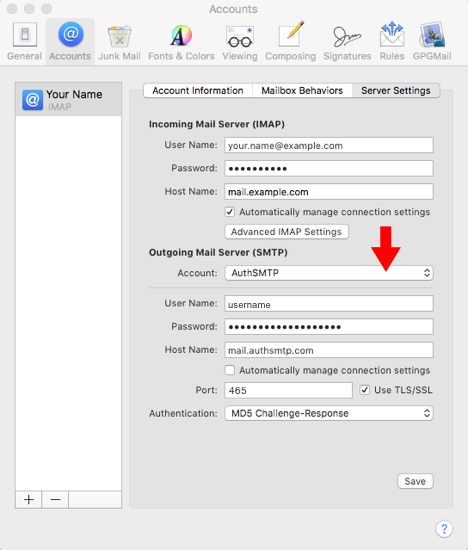 Catalina 10.15 - Mac Mail - Step 7 - Set AuthSMTP as alternate SMTP server