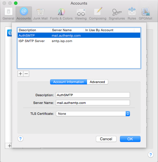 El Capitan 10.11 - Mac Mail - Step 4 - Enter Outgoing Mailserver