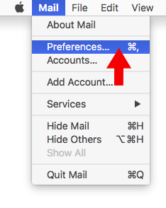 Mojave 10.14 - Mac Mail - Step 2 - Open Mail menu and click Preferences