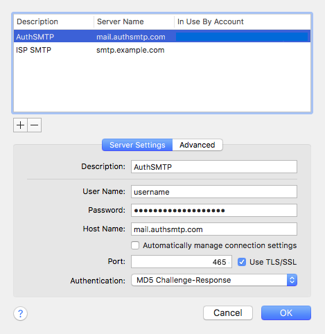 Mojave 10.14 - Mac Mail - Step 6 - Set AuthSMTP as alternate SMTP server