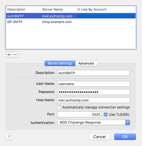 Sierra 10.12 - Mac Mail - Step 5 - Set AuthSMTP as alternate SMTP server