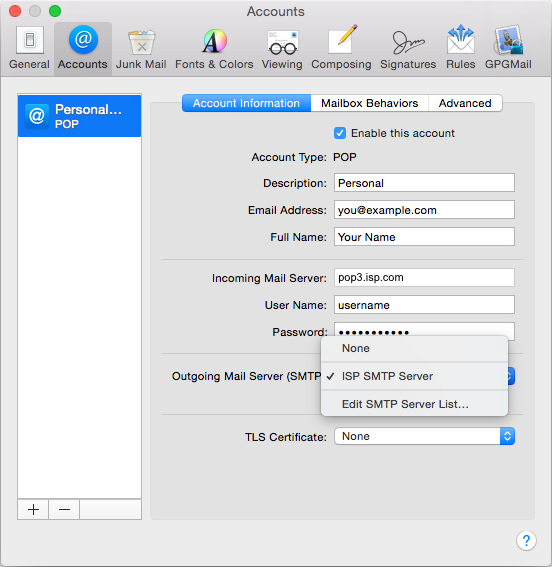 Yosemite 10.10 - Mac Mail - Step 3 - Click edit SMTP Server List