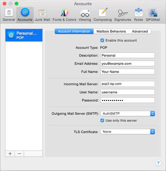 Yosemite 10.10 - Mac Mail - Step 6 - Set AuthSMTP as alternate SMTP server