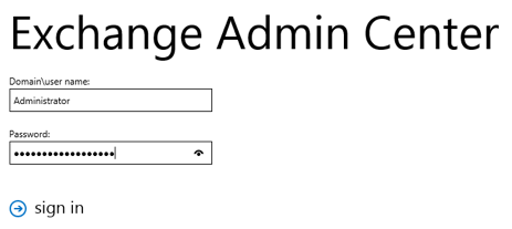 Exchange 2016 Smarthost Setup - Step 2 - Login to EAC as administrator