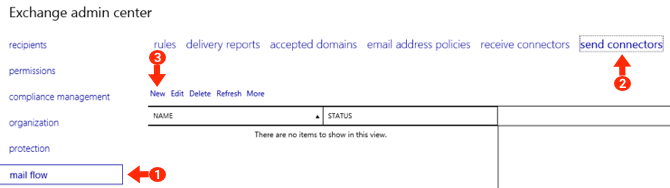 Exchange 2016 Smarthost Setup - Step 3 - Go to Mail Flow, Send Connectors, Add