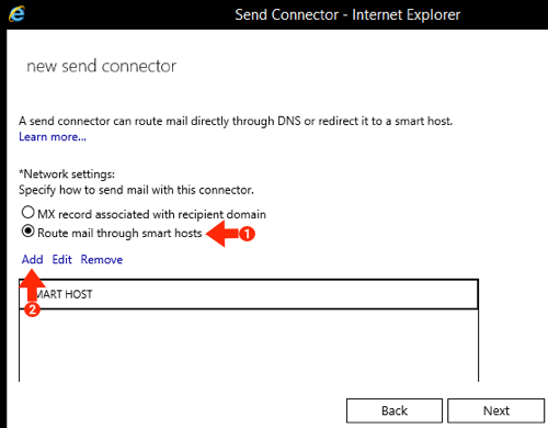 Exchange 2016 Smarthost Setup - Step 5 - Add smart host