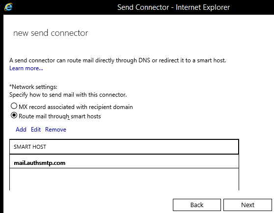 Exchange 2016 Smarthost Setup - Step 7 - Click Next