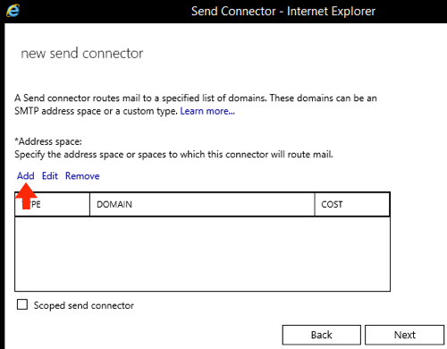 Exchange 2016 Smarthost Setup - Step 9 - Add permitted address space