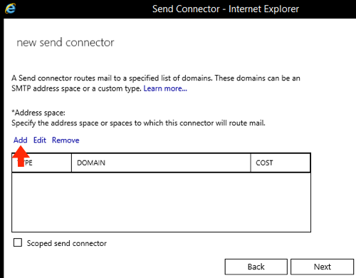 Exchange 2019 Smarthost Setup - Step 9 - Add permitted address space
