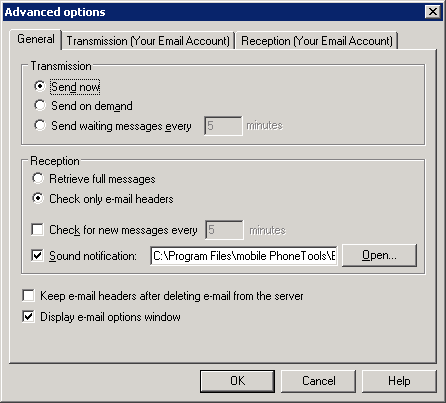 BVRP Mobile Phone Tools - Step 2 - Click Advanced Setup to access SMTP settings