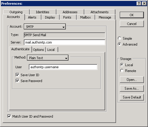 Mulberry v3 - Step 3 - Change outgoing mail server and enter AuthSMTP username