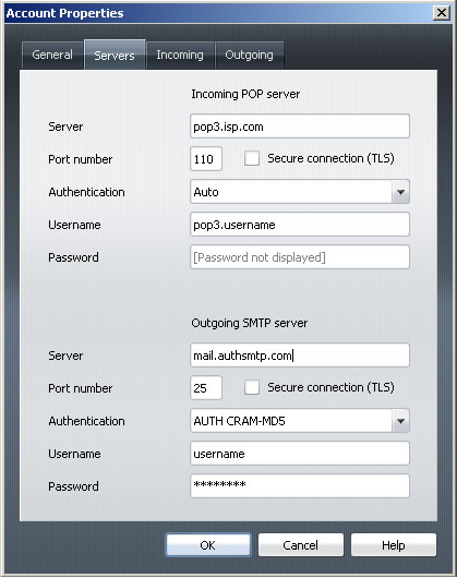 Opera v9 - Step 3 - Go to the Servers tab, change the Outgoing SMTP server to AuthSMTP's, change authentication type to CRAM-MD5 and then enter your AuthSMTP username and password