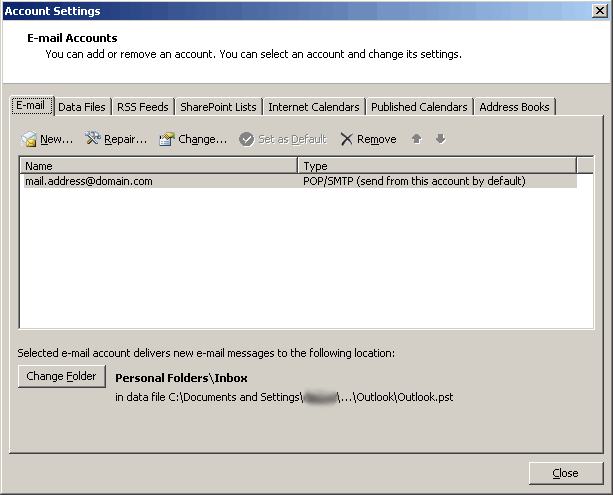 Outlook 2007 - Step 2 - Click Change to access outgoing mail server settings
