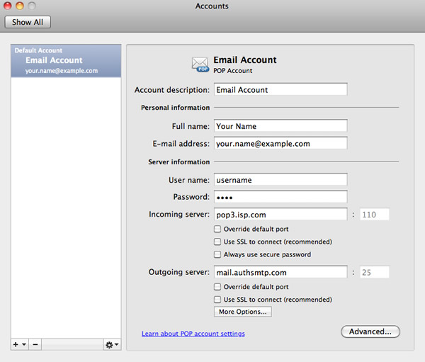 Outlook 2011 for Apple Mac OS X - Step 3 - Change SMTP server