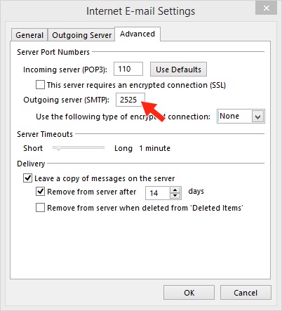 Outlook 2013 - Step 7 - Go to the Advanced tab and set the SMTP port to 2525