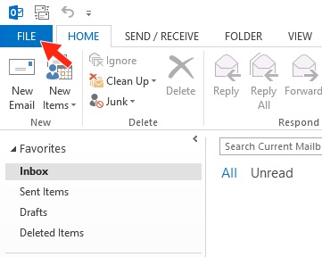 Outlook 2016 - Step 2 - Go to the File tab