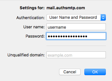 Outlook for Mac v15 - Step 7 - Outgoing SMTP Server Username and Password