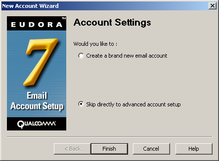 Eudora v7 - Step 3 - Skip directly to advanced account setup