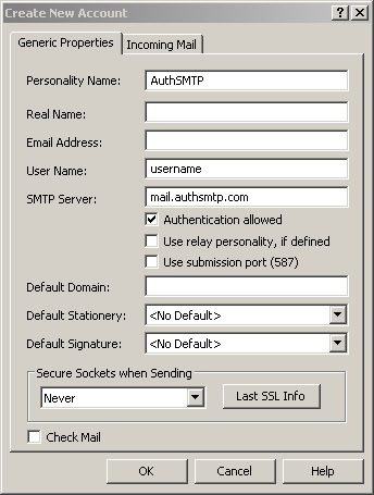 Eudora v7 - Step 4 - Enter your AuthSMTP account details