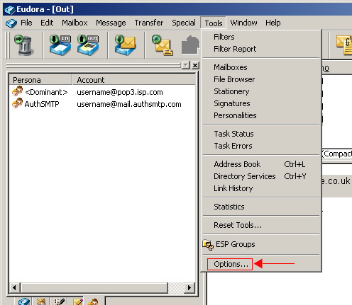 Eudora v7 - Step 7 - Go to Tools and then Options