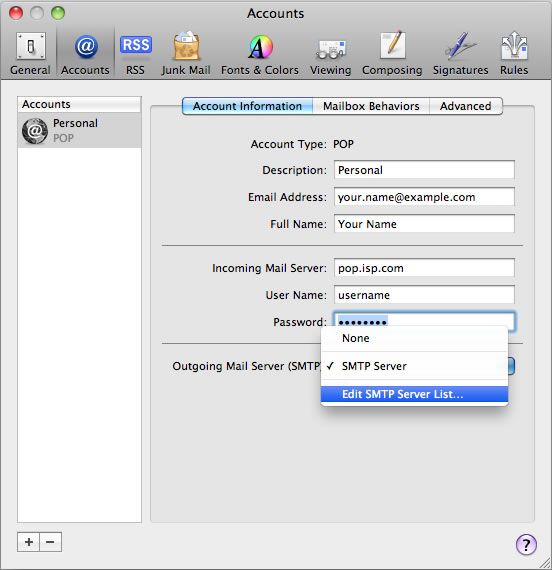 Snow Leopard 10.6 - Mac Mail - Step 3 - Click edit SMTP Server List